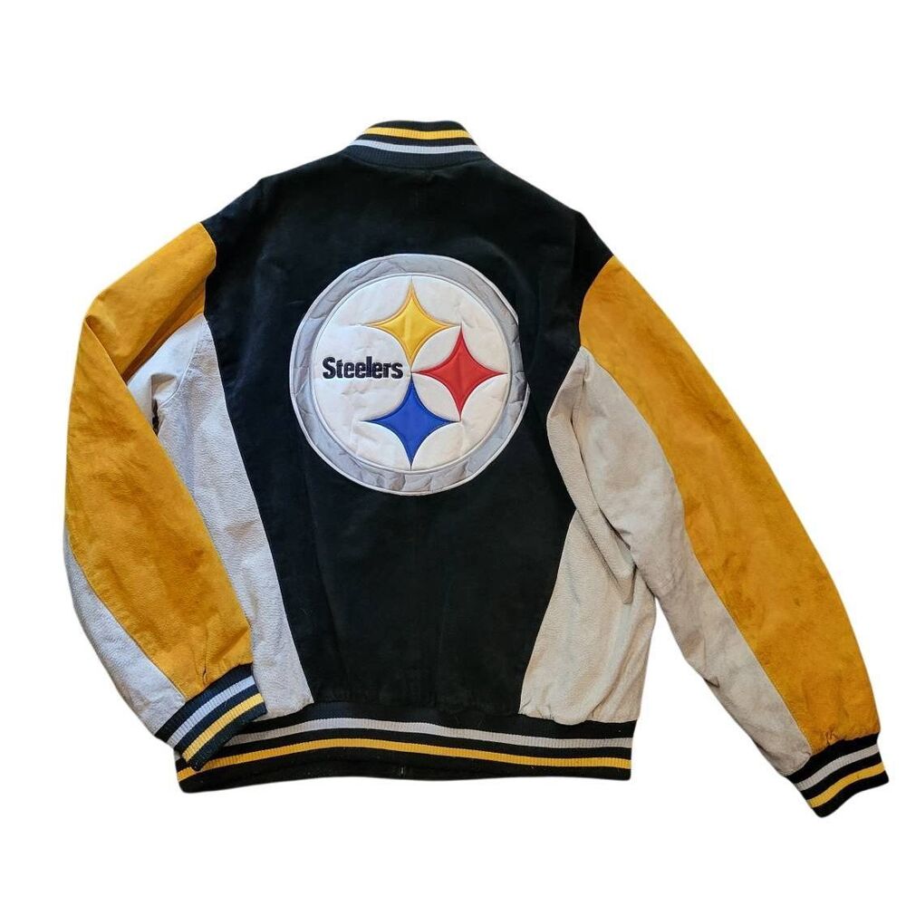 Vintage NFL Coat Men's XL Pittsburgh Steelers Suede Leather Bomber Zip
